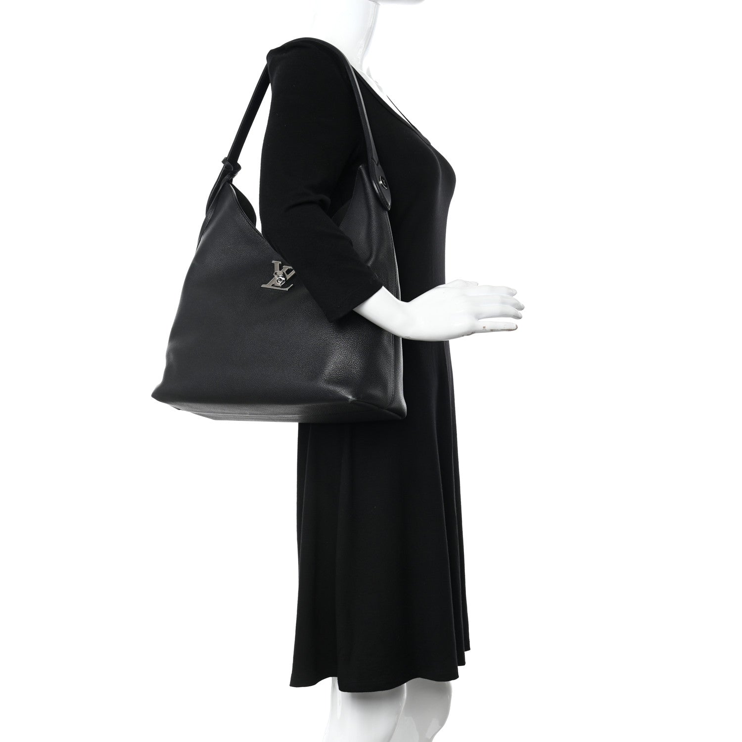 Louis Vuitton Calfskin Lockme Hobo Black 2 of 14