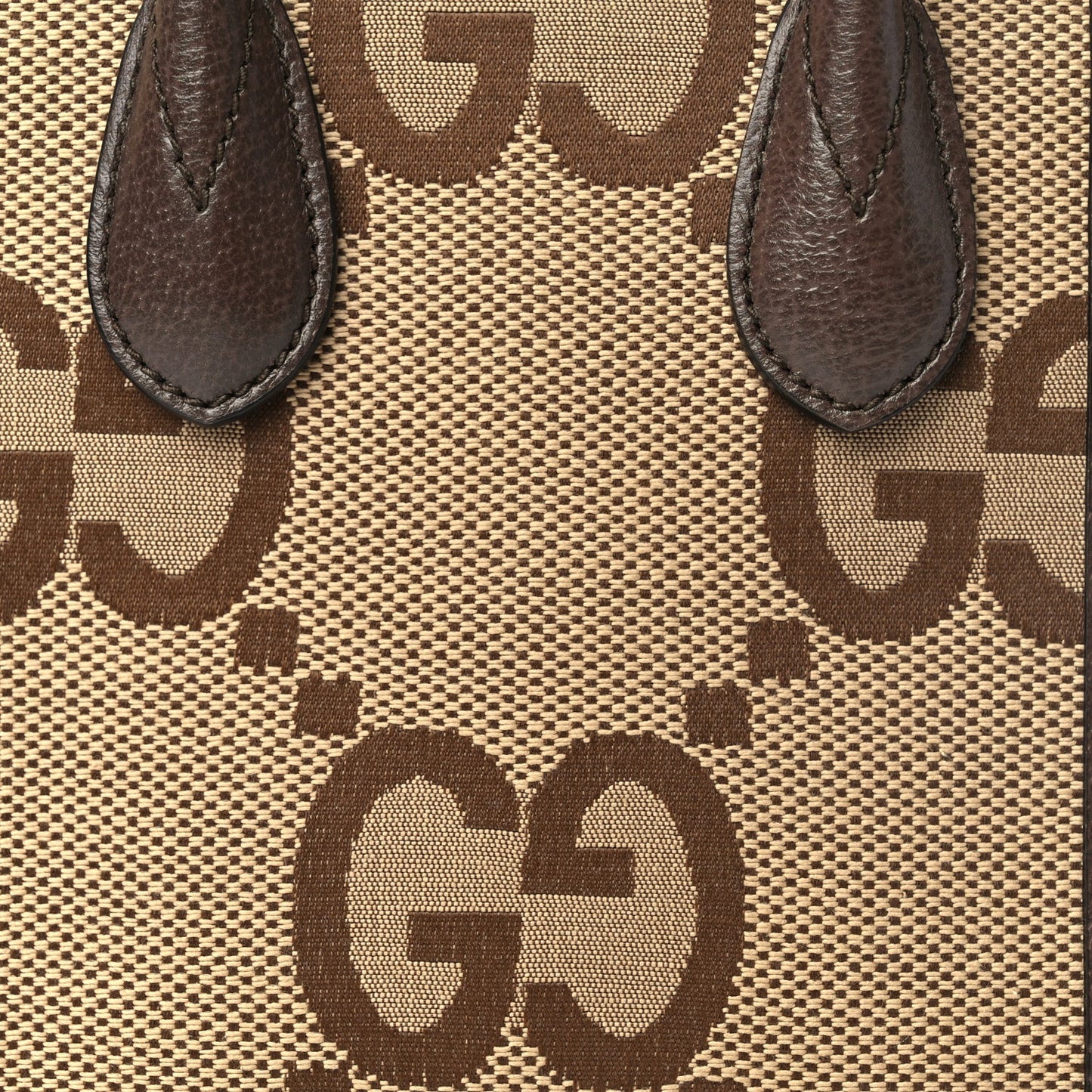 GUCCI Monogram Jumbo GG Textured Dollar Calfskin Web Mini Vertical Tote Camel Ebony New Acero