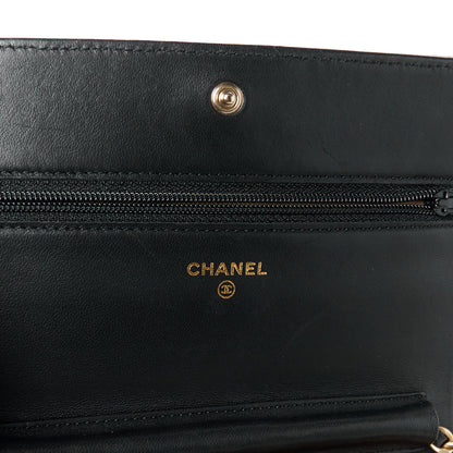 Chanel Lambskin Camellia Embossed Wallet on Chain WOC Black 6 of 11