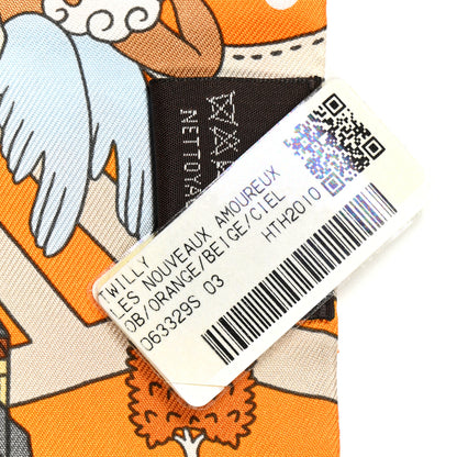 Hermes Silk Les Nouveaux Amoureux de Paris Twilly Orange Ciel Beige 4 of 4