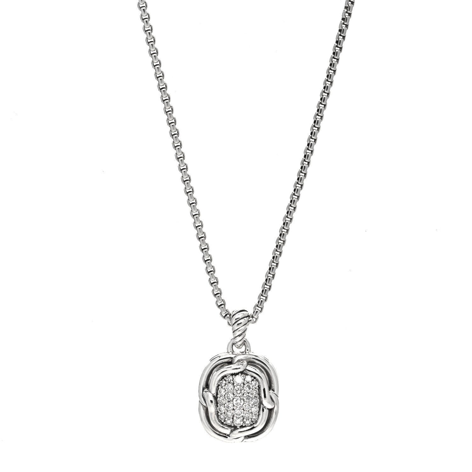 David Yurman Sterling Silver Diamond 10mm Labyrinth Pendant Necklace 1 of 6