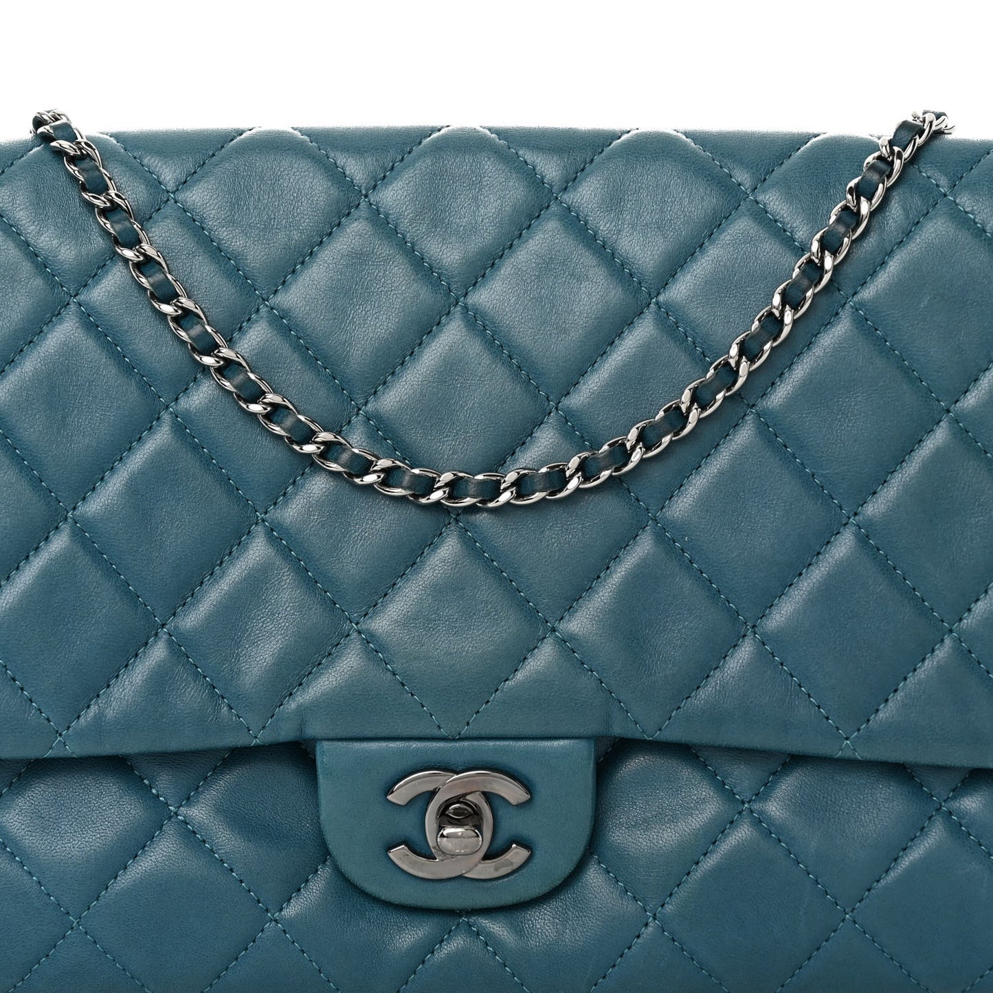 Lambskin Quilted Clutch with Chain Flap Turquoise