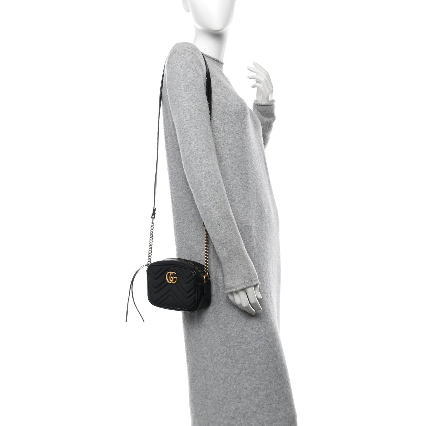 Calfskin Matelasse Mini GG Marmont Chain Shoulder Bag Black