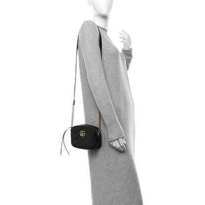 Gucci Calfskin Matelasse Mini GG Marmont Chain Shoulder Bag Black 2 of 7