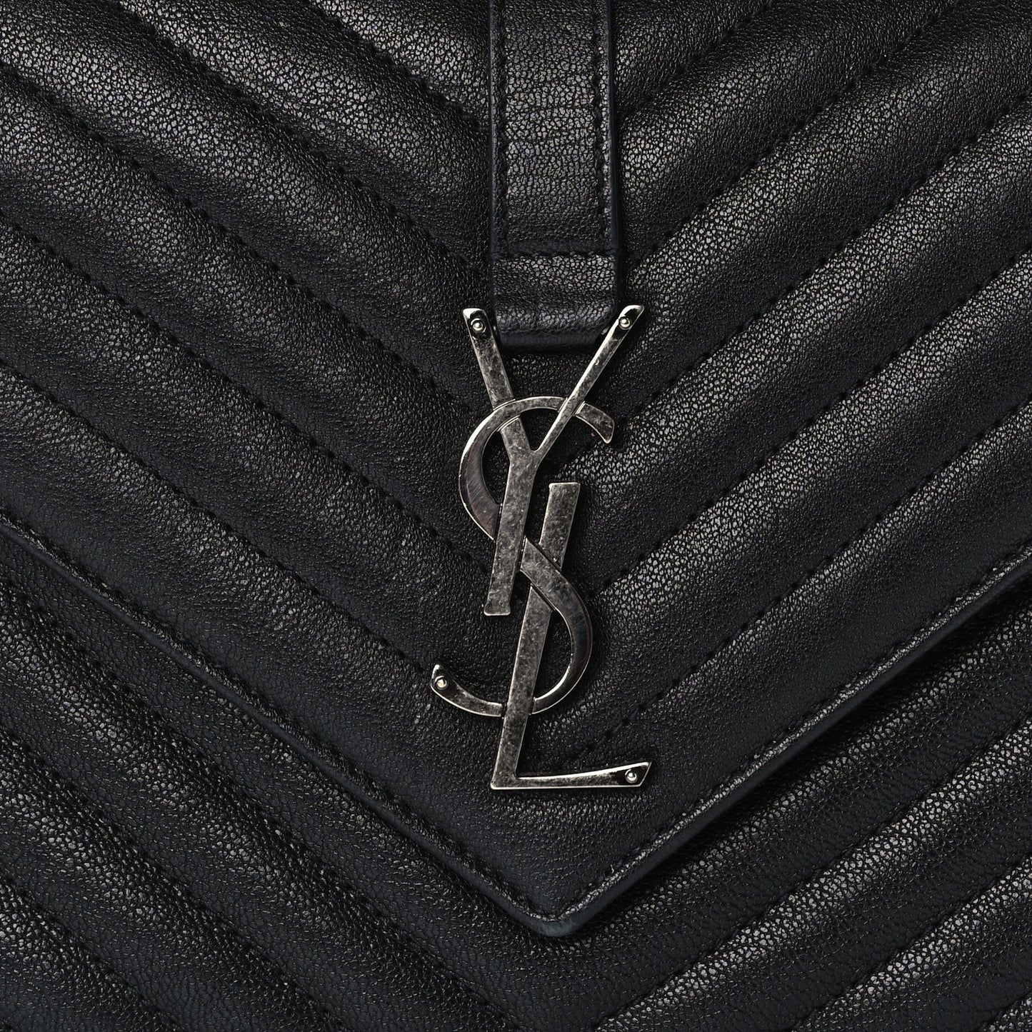 Sheepskin Matelasse Chevron Monogram Medium College Bag  Black