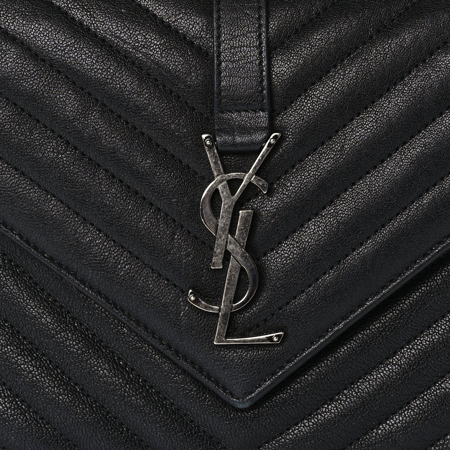 Saint Laurent Sheepskin Matelasse Chevron Monogram Medium College Bag  Black 6 of 8