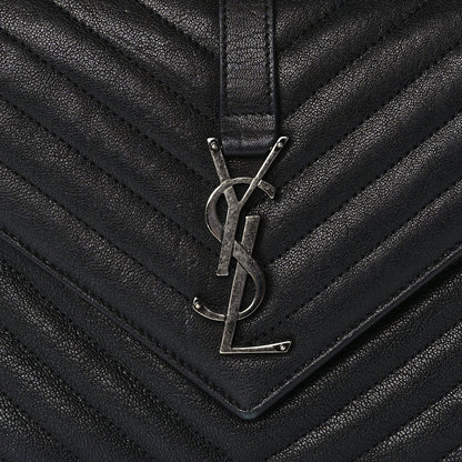 Saint Laurent Sheepskin Matelasse Chevron Monogram Medium College Bag  Black 6 of 8