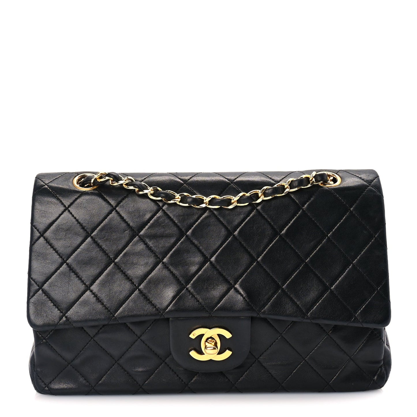 Lambskin Quilted Medium Double Flap Black