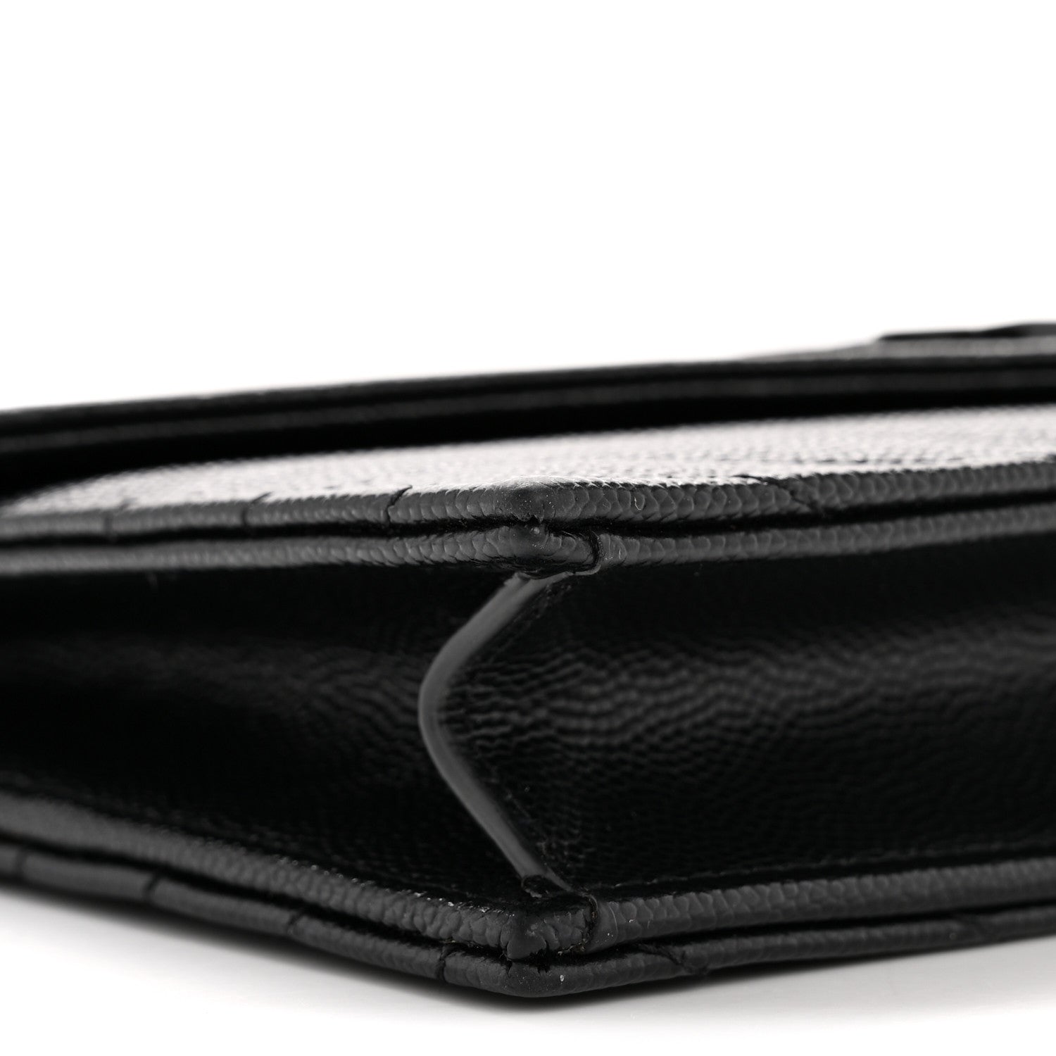 Saint Laurent Grain De Poudre Matelasse Chevron Monogram Monochrome Envelope Chain Wallet Black 9 of 13