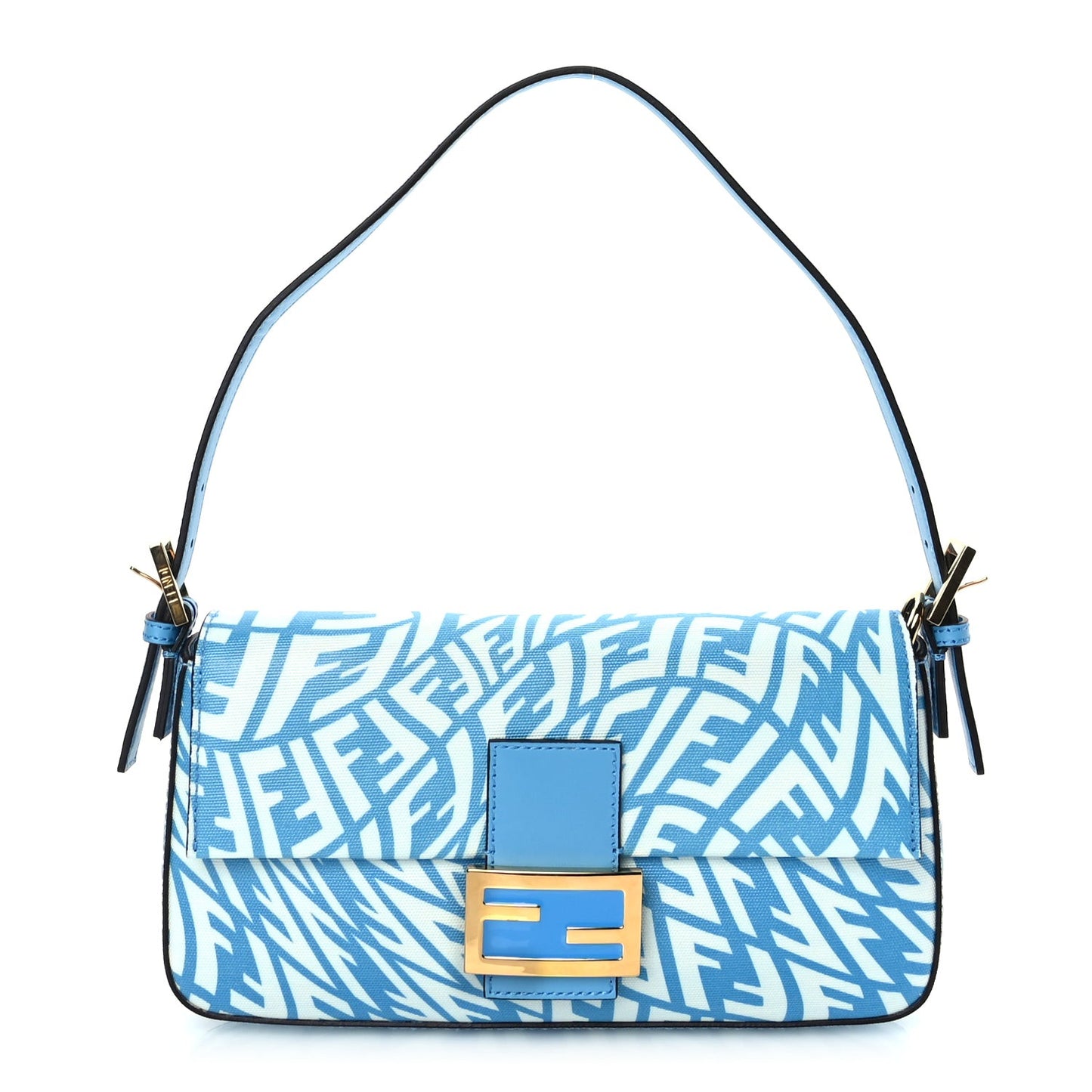 X SARAH COLEMAN Glazed Canvas Vitello King FF Vertigo Baguette 1997  Cyber Blue White