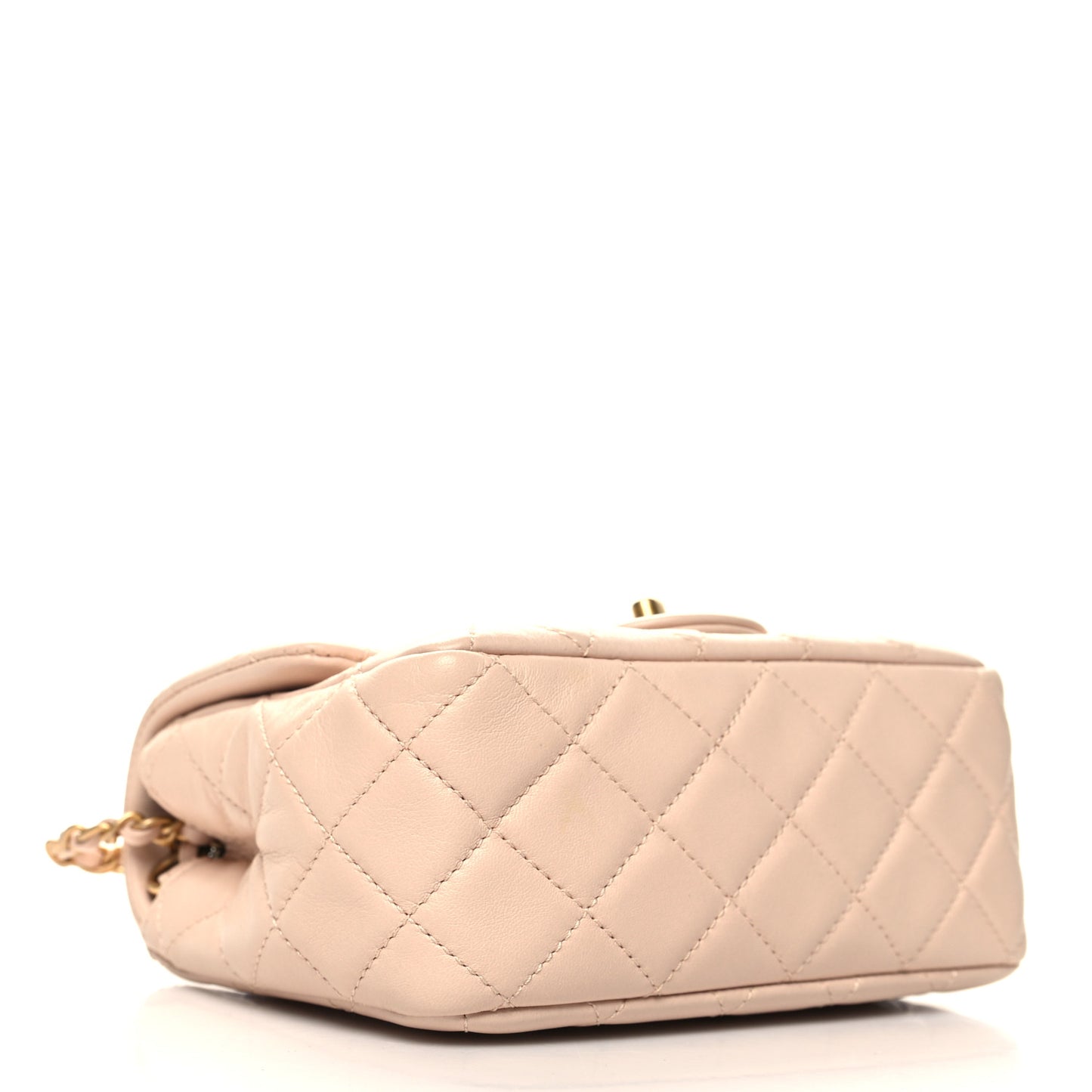 Lambskin Quilted Mini Pearl Crush Flap Light Beige