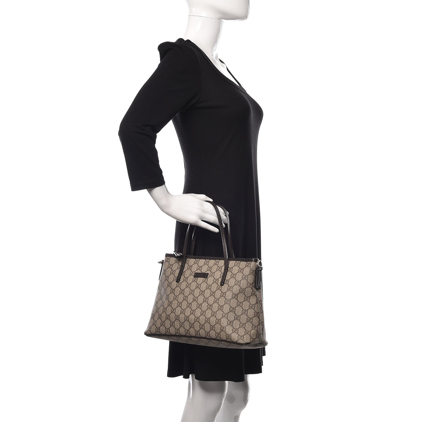 GG Supreme Monogram Small Zippered Tote Dark Brown
