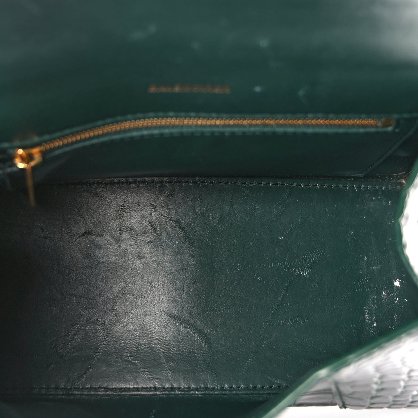 Shiny Calfskin Crocodile Embossed Small Hourglass Top Handle Bag Forest Green