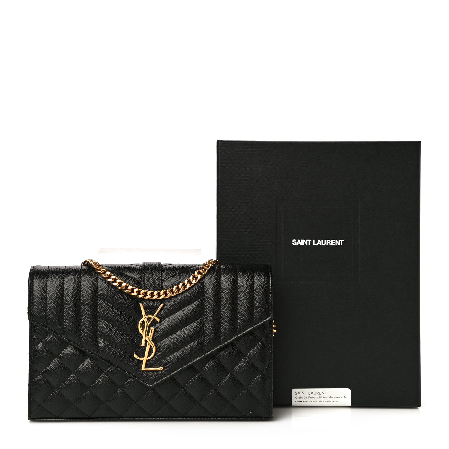 Saint Laurent Grain De Poudre Mixed Matelasse Triquilt Monogram Chain Wallet Black 11 of 11