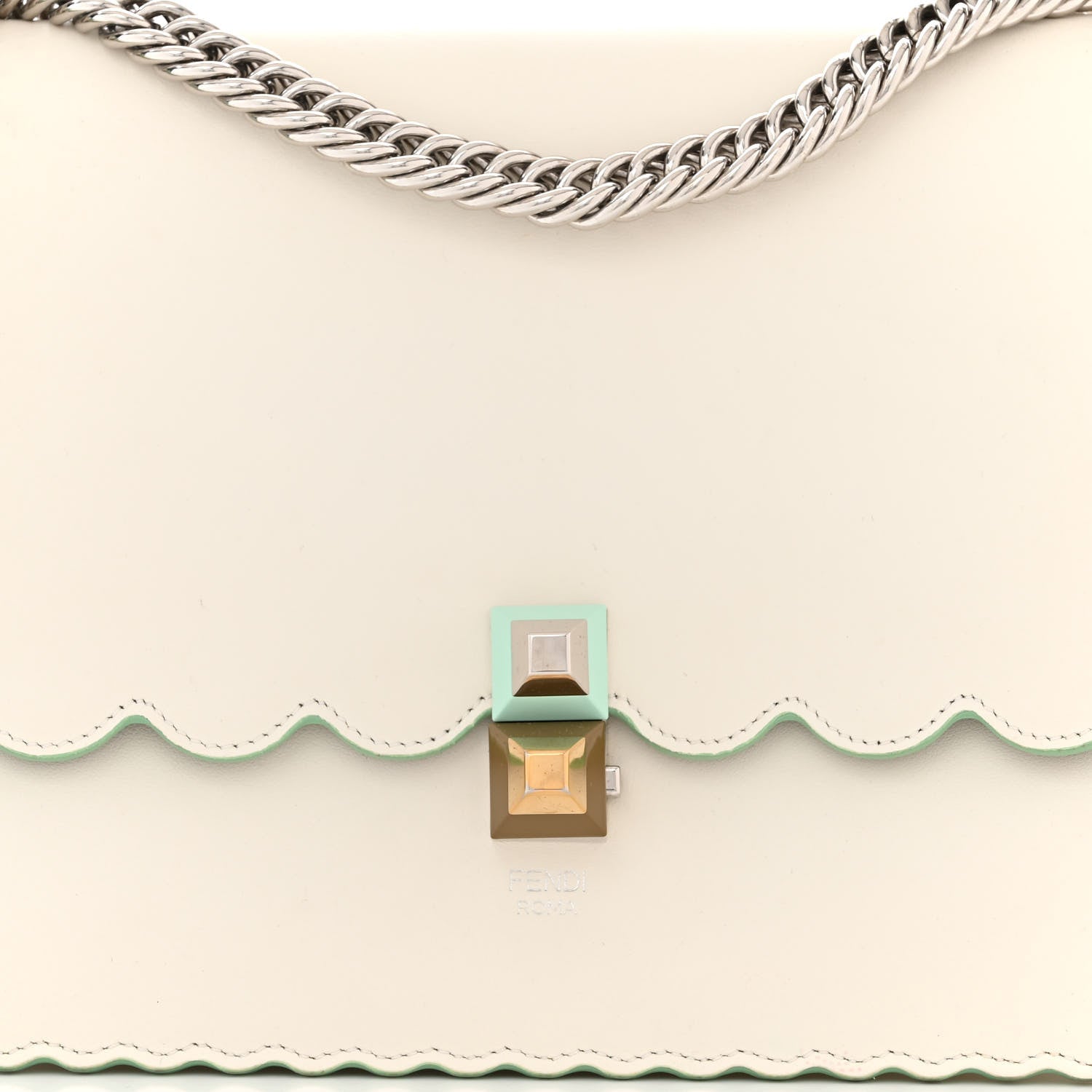 Fendi Vitello Liberty Scalloped Studded Kan I Shoulder Bag Bianco 8 of 11