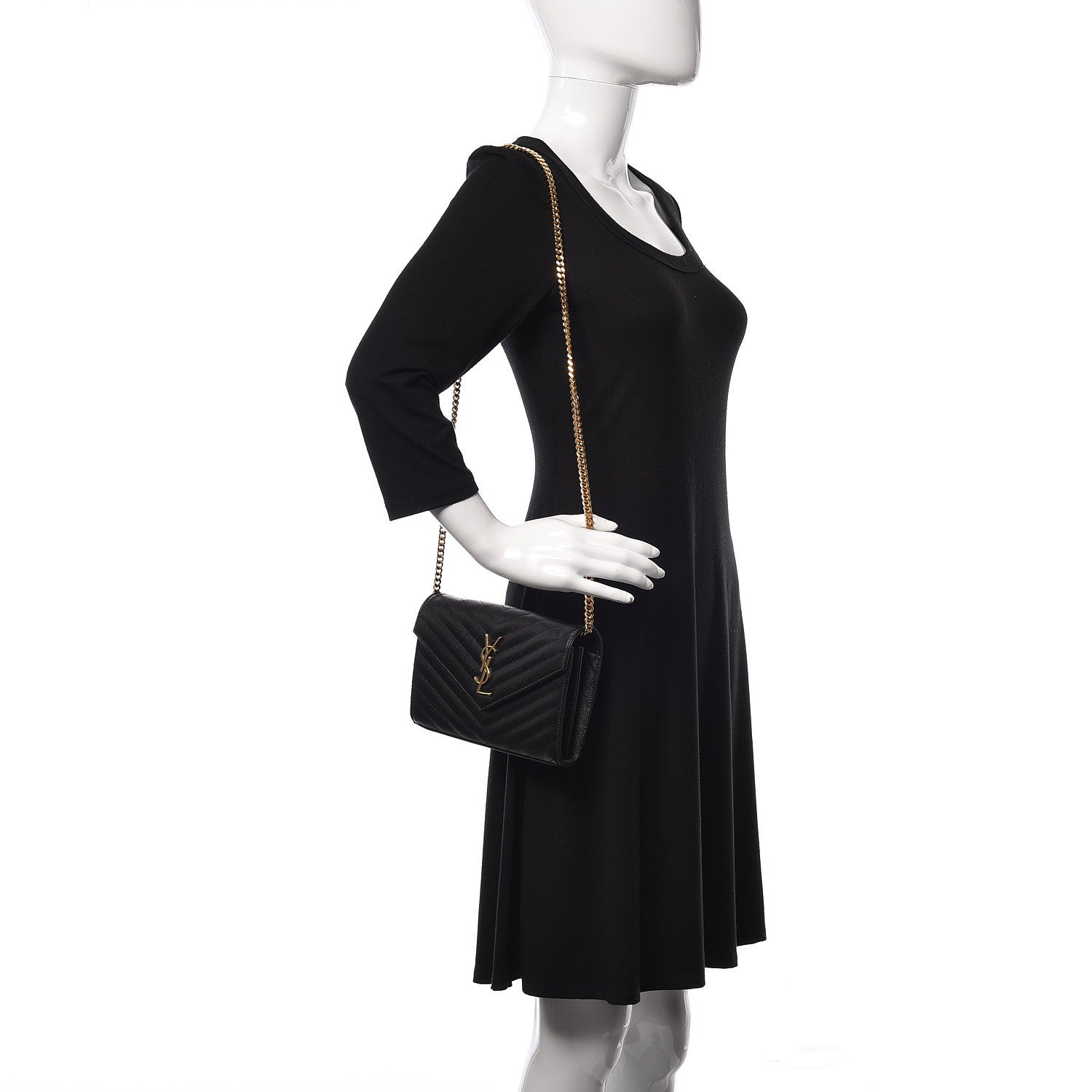 Saint Laurent Grain De Poudre Matelasse Chevron Monogram Chain Wallet Black 2 of 10