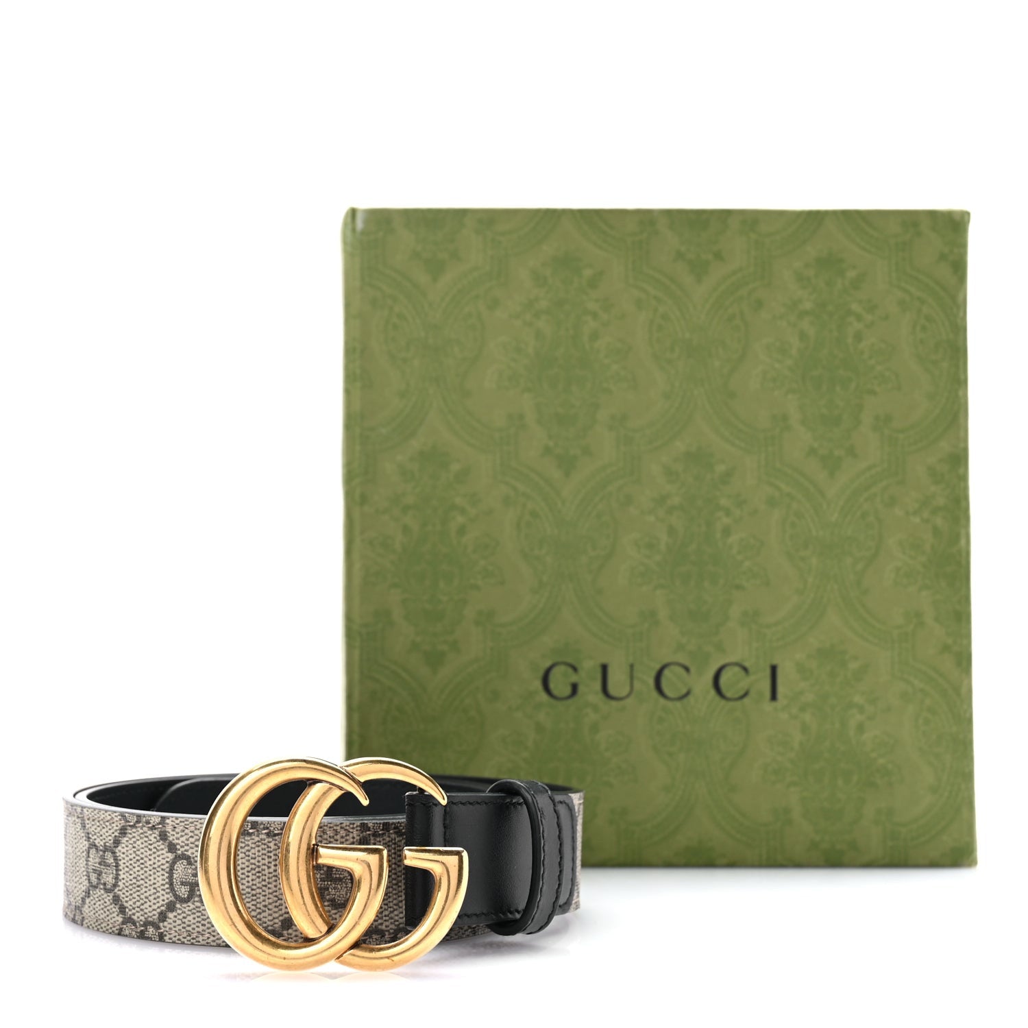Gucci G Supreme Monogram Matte Plutone Calfskin Double G 30mm Belt 85 Beige Ebony Black 5 of 5