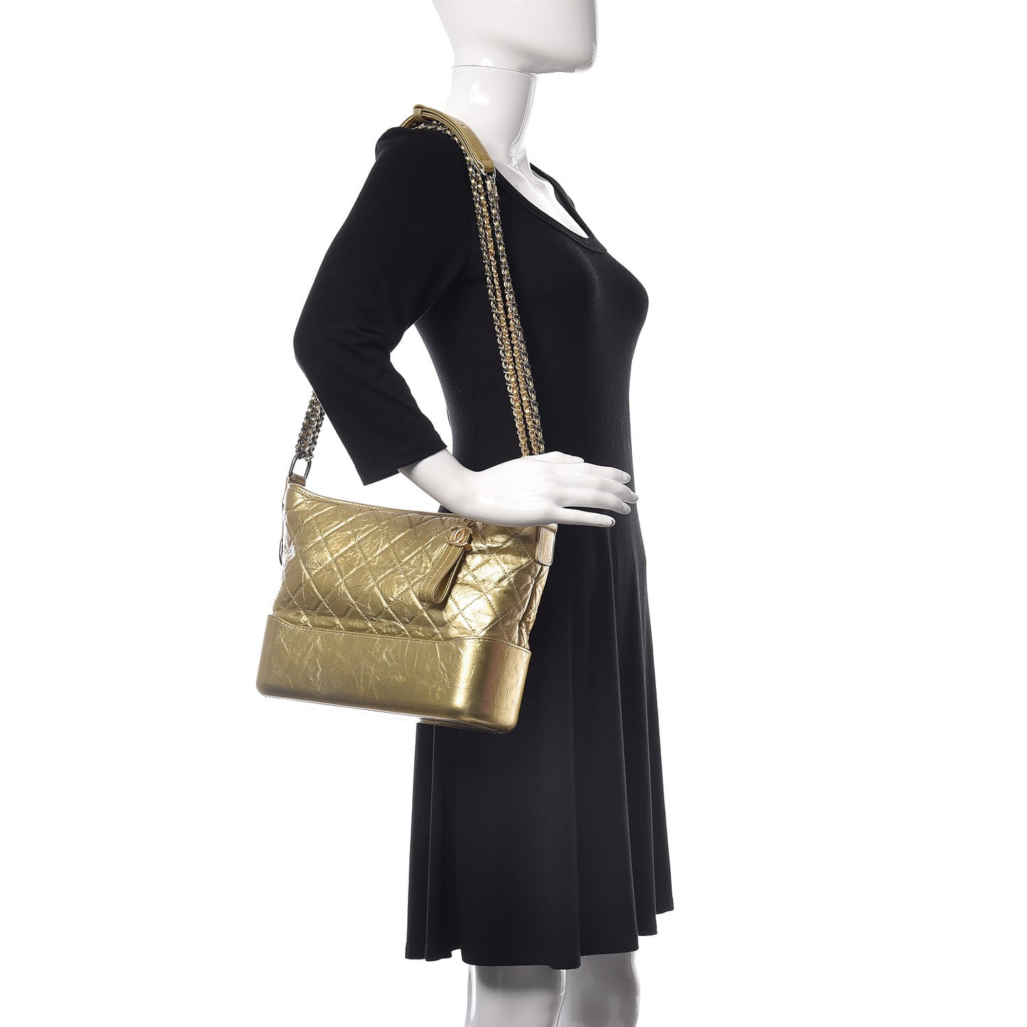 Metallic Aged Calfskin Quilted Medium Gabrielle Gold