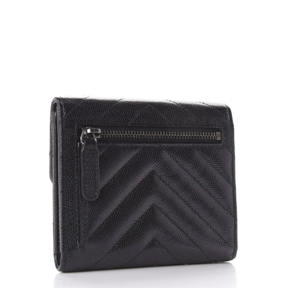 Chanel Iridescent Caviar Chevron Quilted Compact Flap Wallet Black 2 of 10
