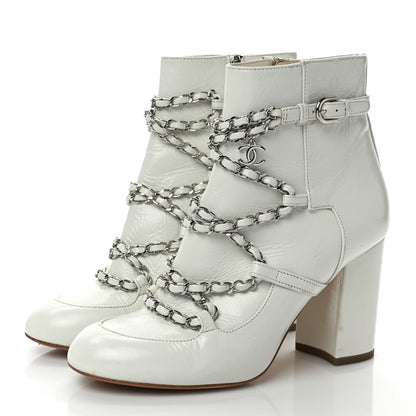 Chanel Crackled Calfskin Chain CC Short Boots 38 Ivory 3 of 10
