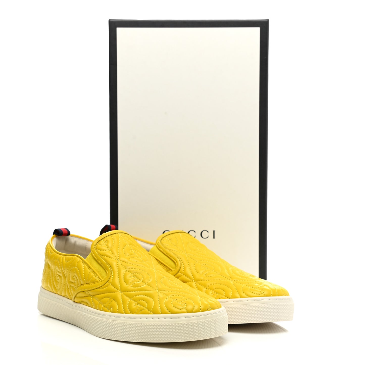 Nappa Web G Rhombus Quilted Mens Slip On Sneakers 8.5 Straw Yellow Mimosa