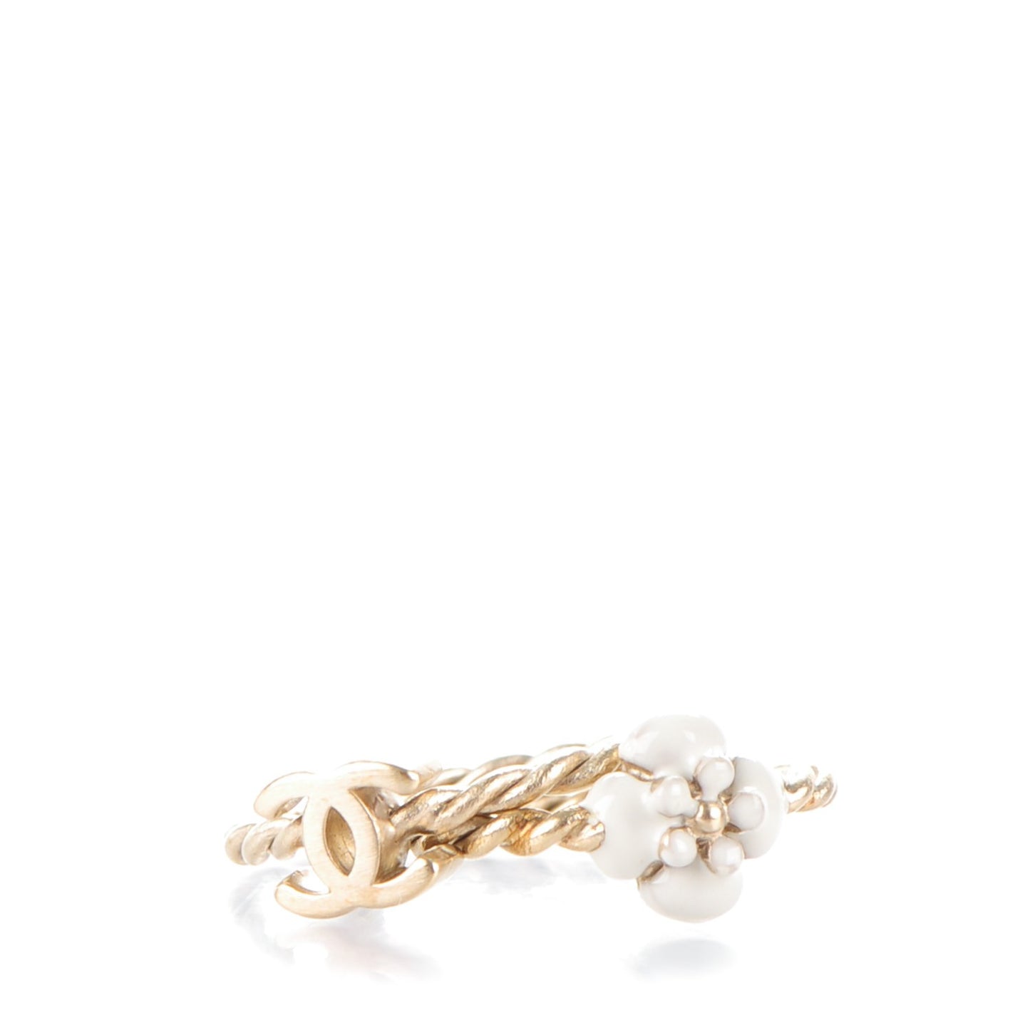 Enamel Camellia CC Ring Set Gold White 5