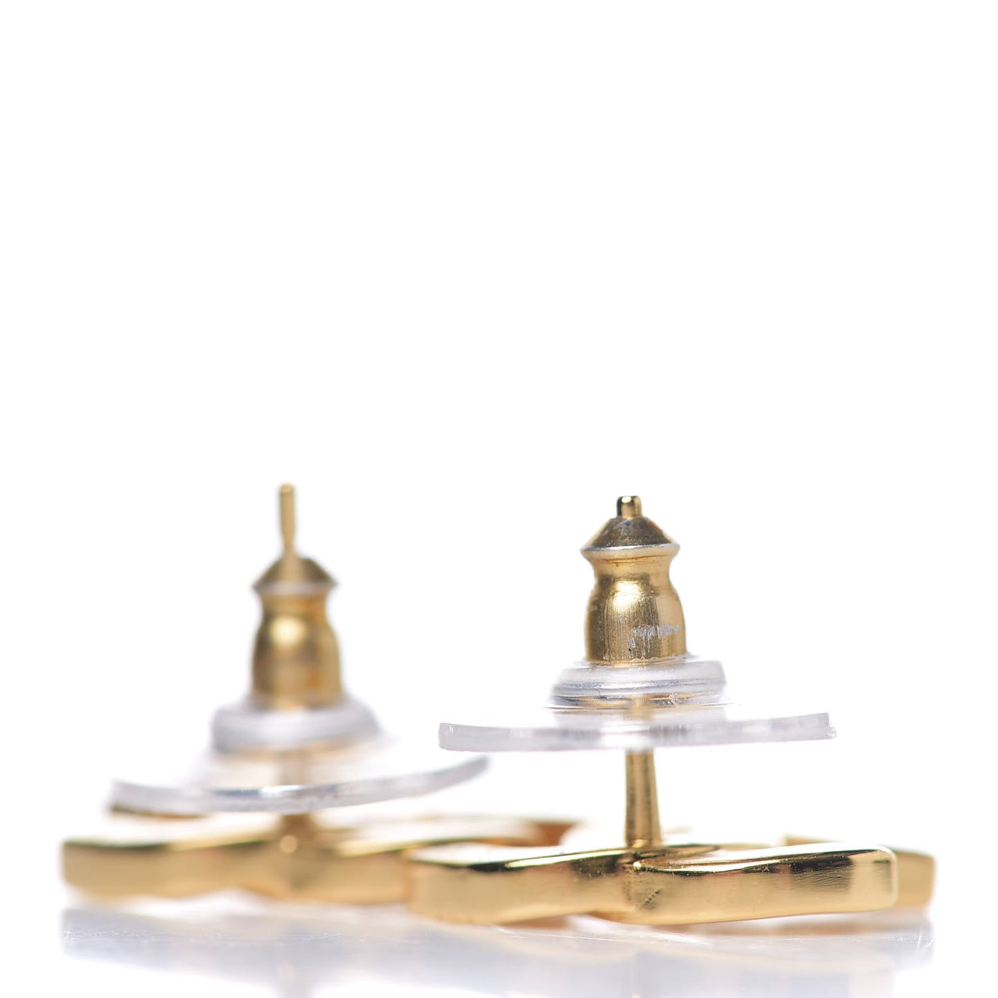 Metal CC Paris Button Stud Earrings Gold