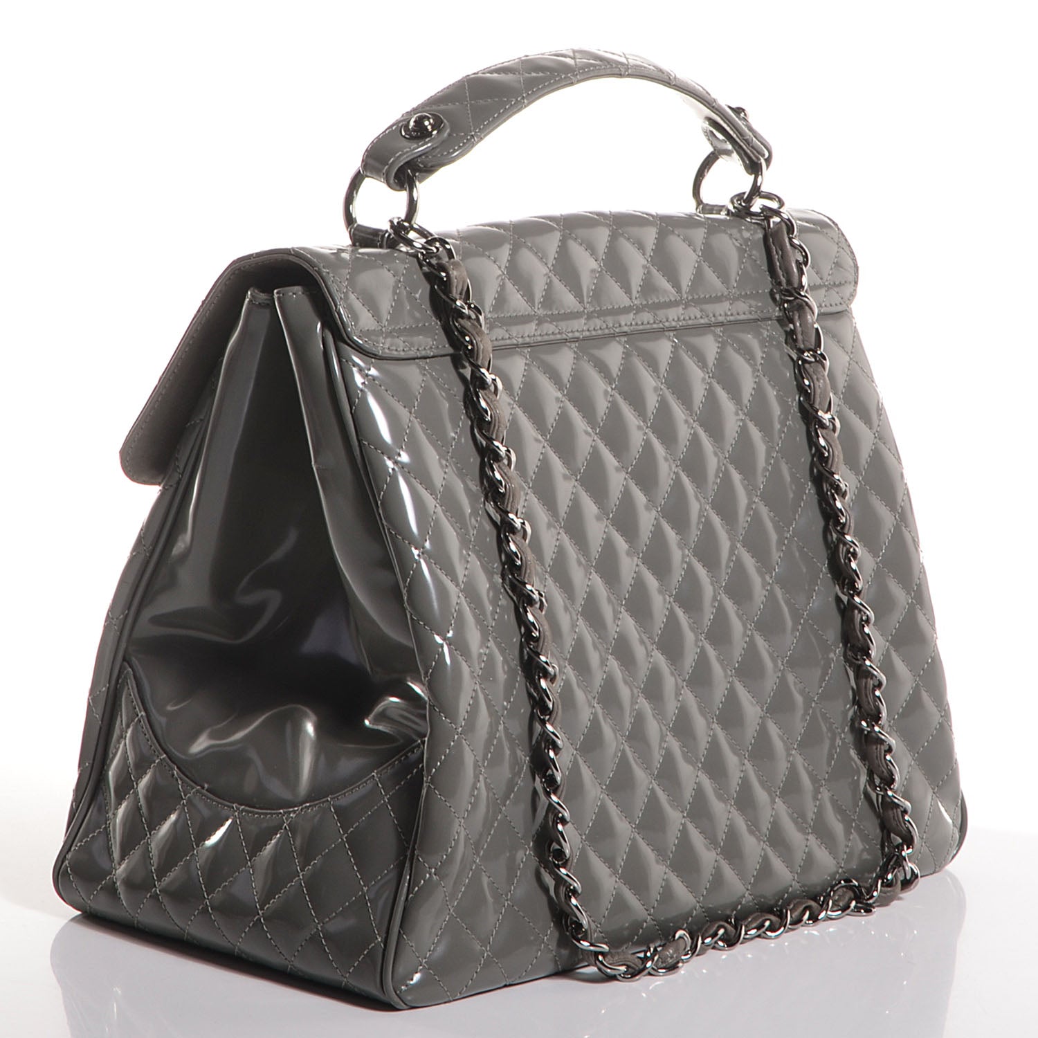Chanel Glazed Calfskin Mademoiselle Lock Kelly Flap Bag Grey 3 of 7