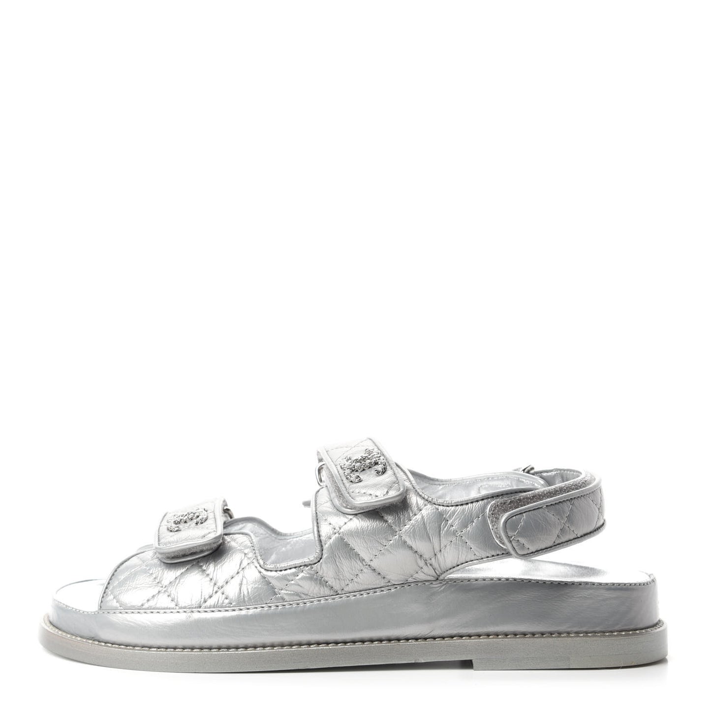 Iridescent Lambskin Velcro Dad Sandals 38.5 Silver