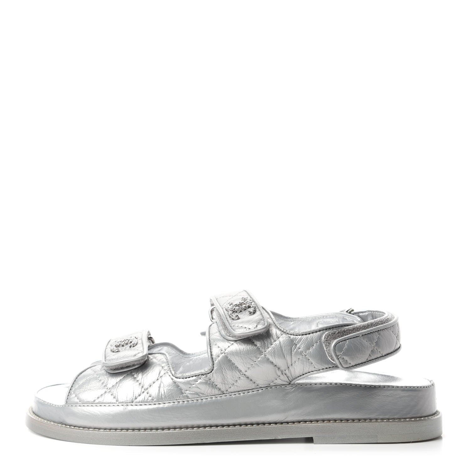 Chanel Iridescent Lambskin Velcro Dad Sandals 38.5 Silver 1 of 9