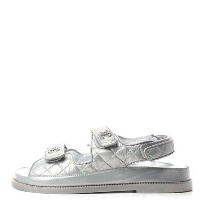Chanel Iridescent Lambskin Velcro Dad Sandals 38.5 Silver 1 of 9
