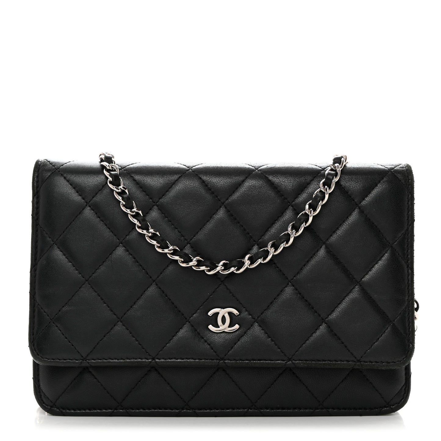 Lambskin Quilted Wallet On Chain WOC Black