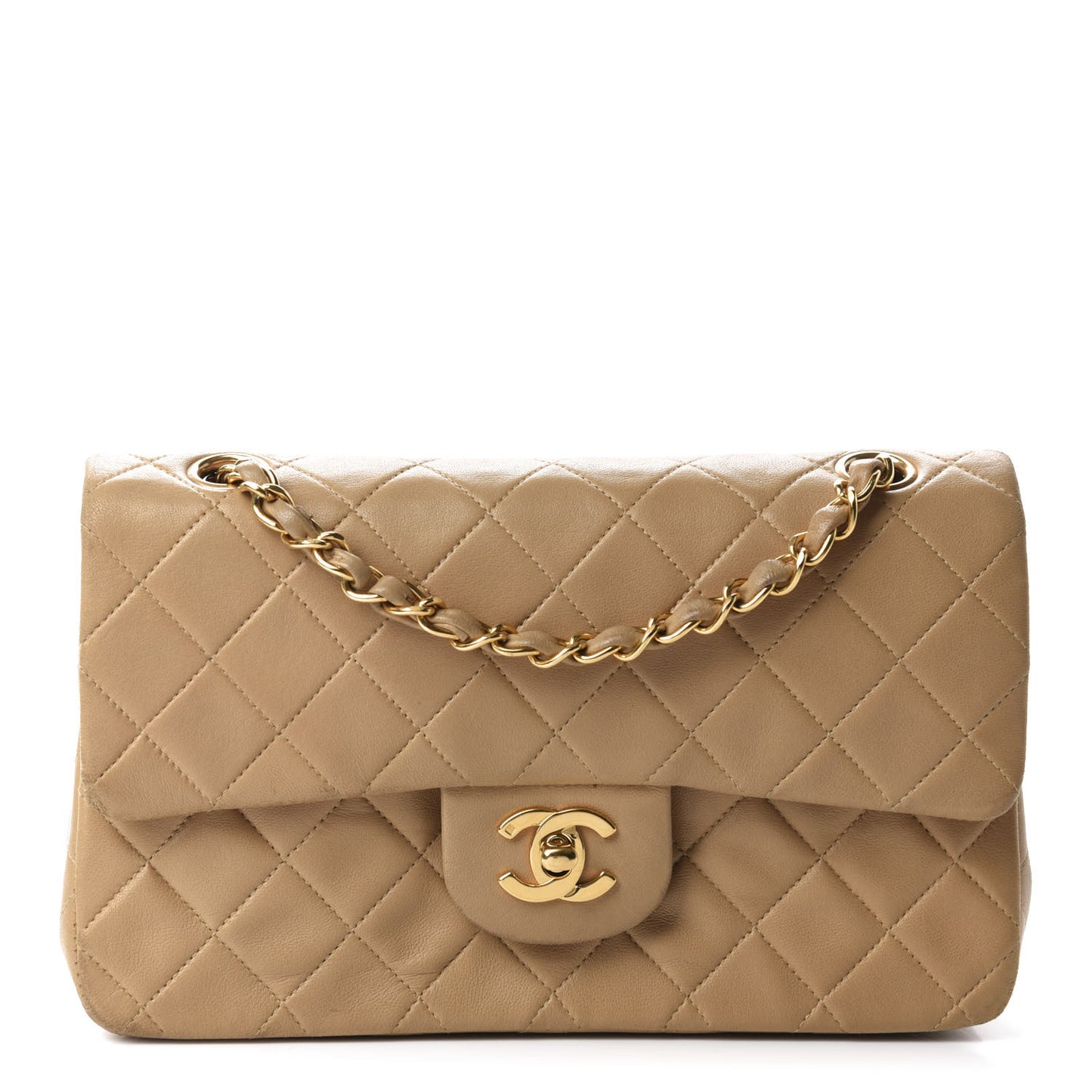 Lambskin Quilted Small Double Flap Beige