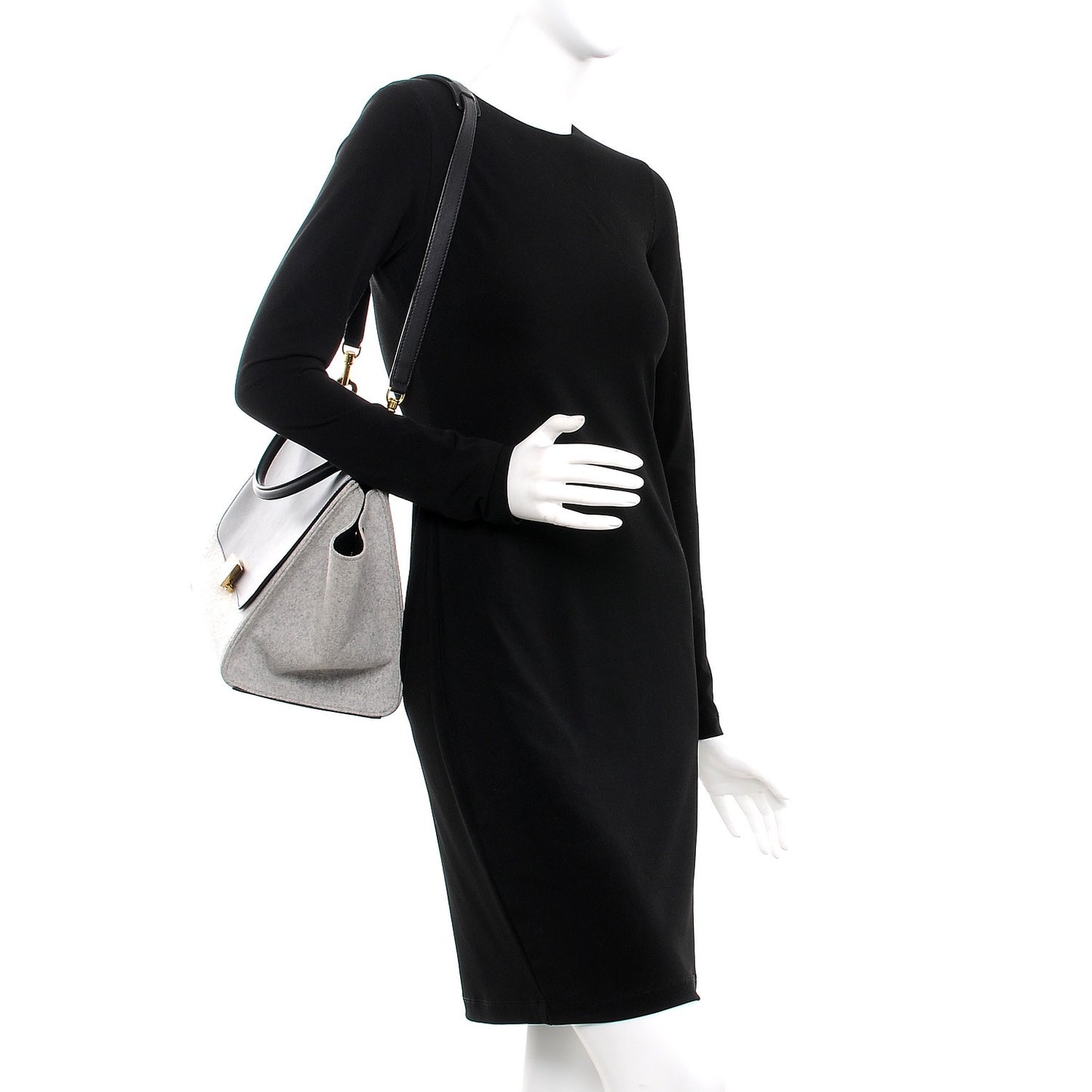 Felt Smooth Calfskin Medium Trapeze Pearl Grey