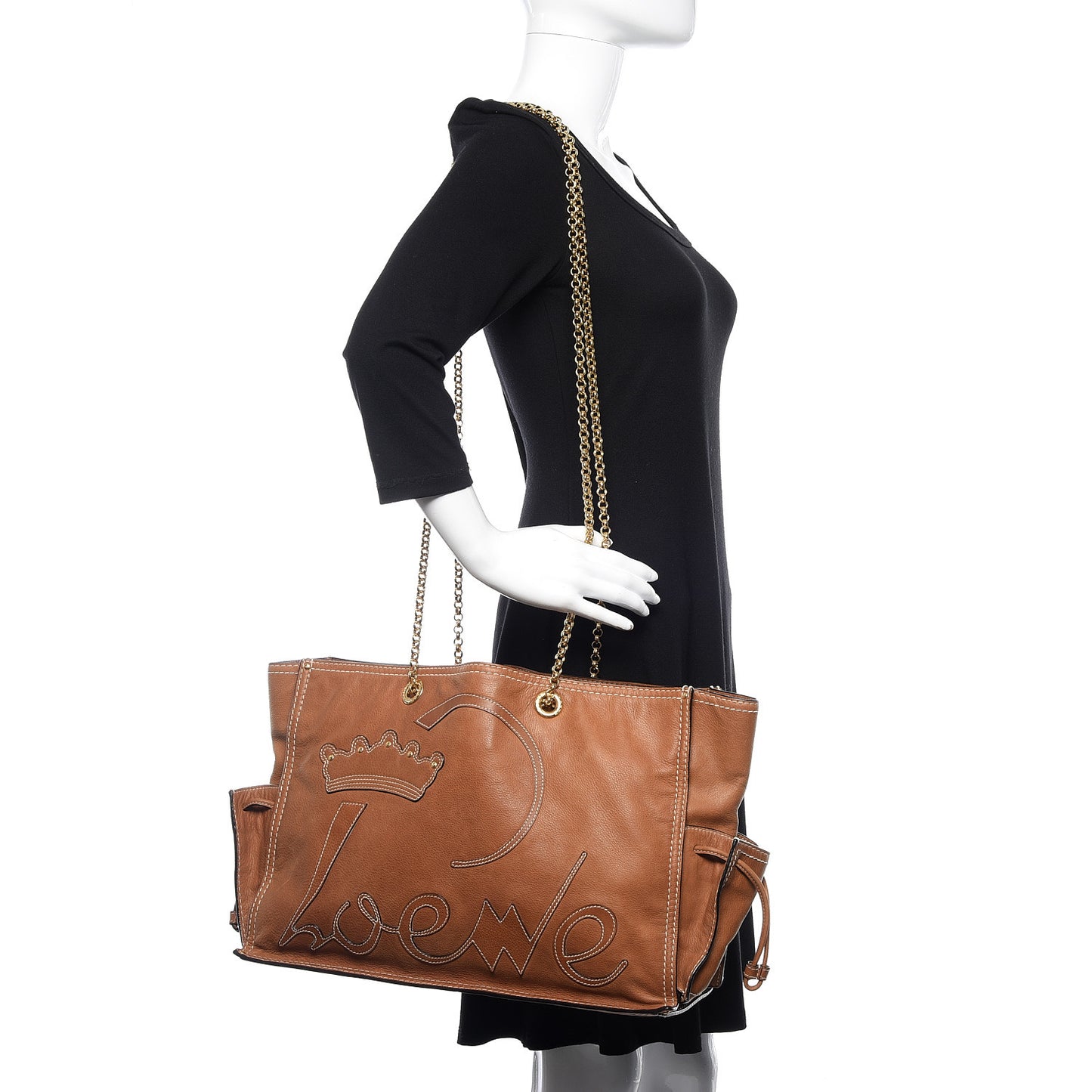 Nappa Chain Logo Shopper Tote Tan