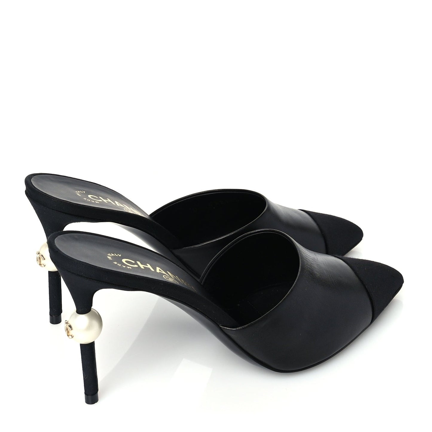 Goatskin Grosgrain Cap Toe Pearl Mule 39 Black