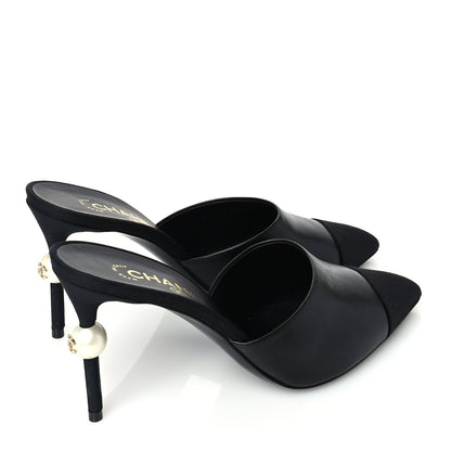 Chanel Goatskin Grosgrain Cap Toe Pearl Mule 39 Black 4 of 7