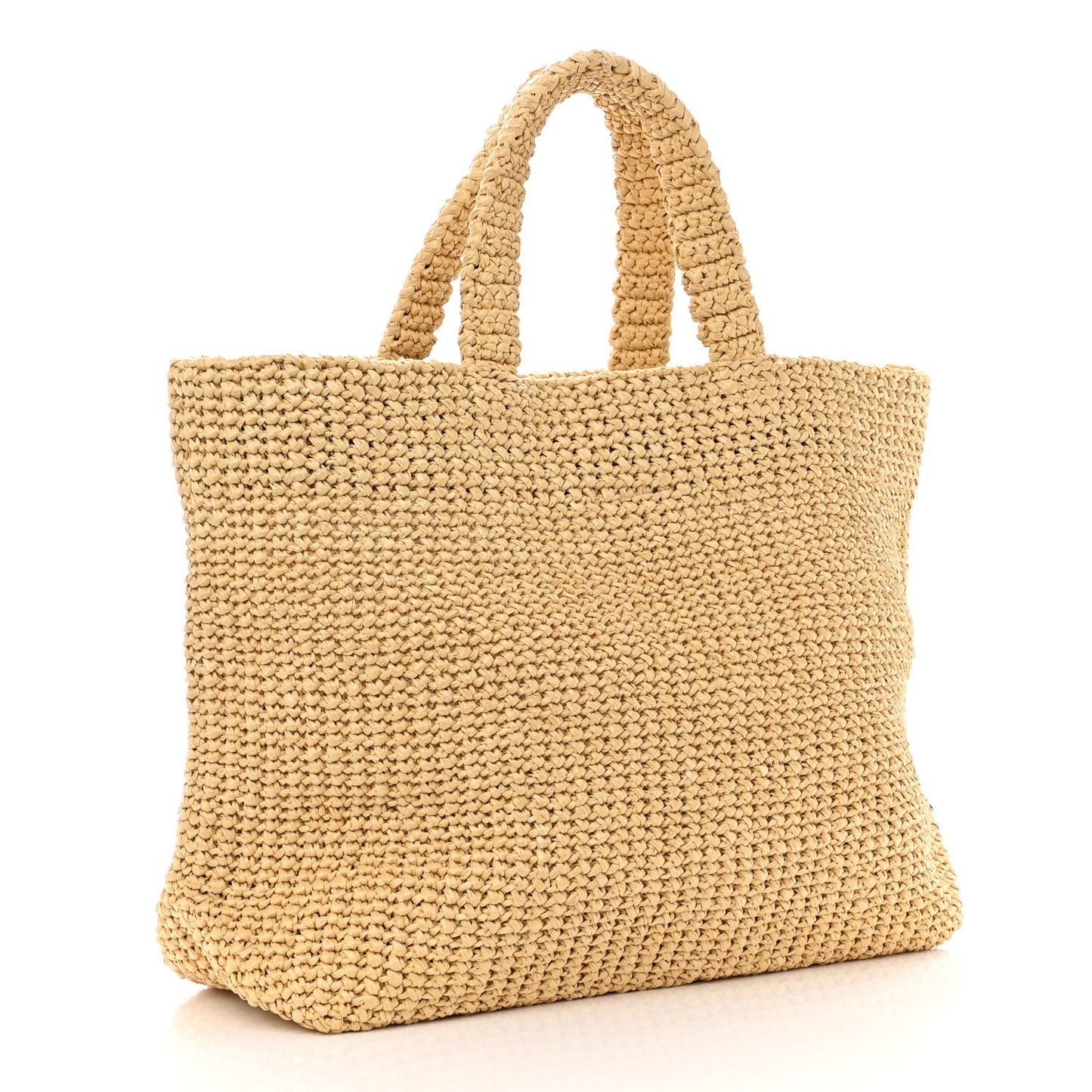Yarn Raffia Effect Crochet Embroidered Logo Tote Naturale