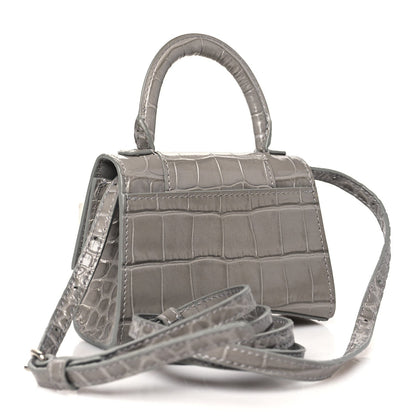 Balenciaga Shiny Calfskin Crocodile Embossed Hourglass Top Handle Bag Mini Steel Grey 2 of 7