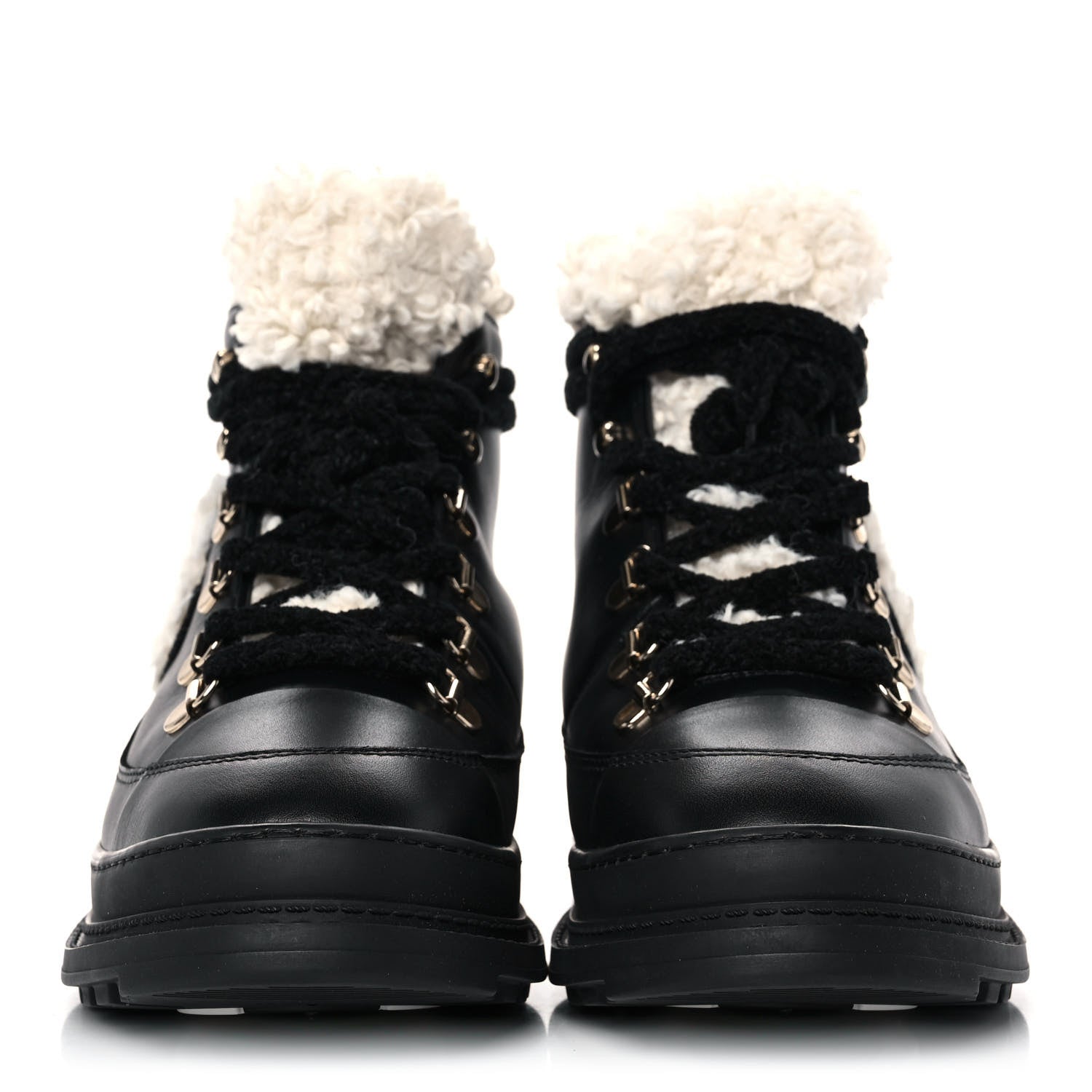 Chanel Calfskin Shearling CC Lace Up Boots 36.5 Black 2 of 9