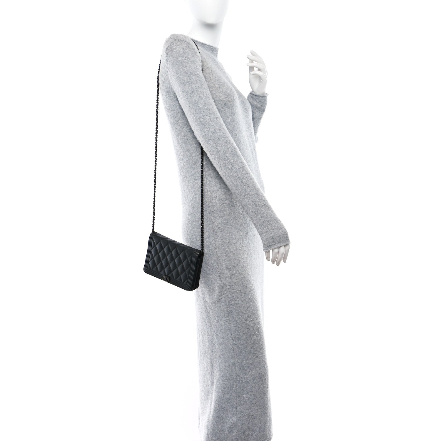 Chanel Caviar Quilted Boy Wallet On Chain WOC So Black 2 of 13