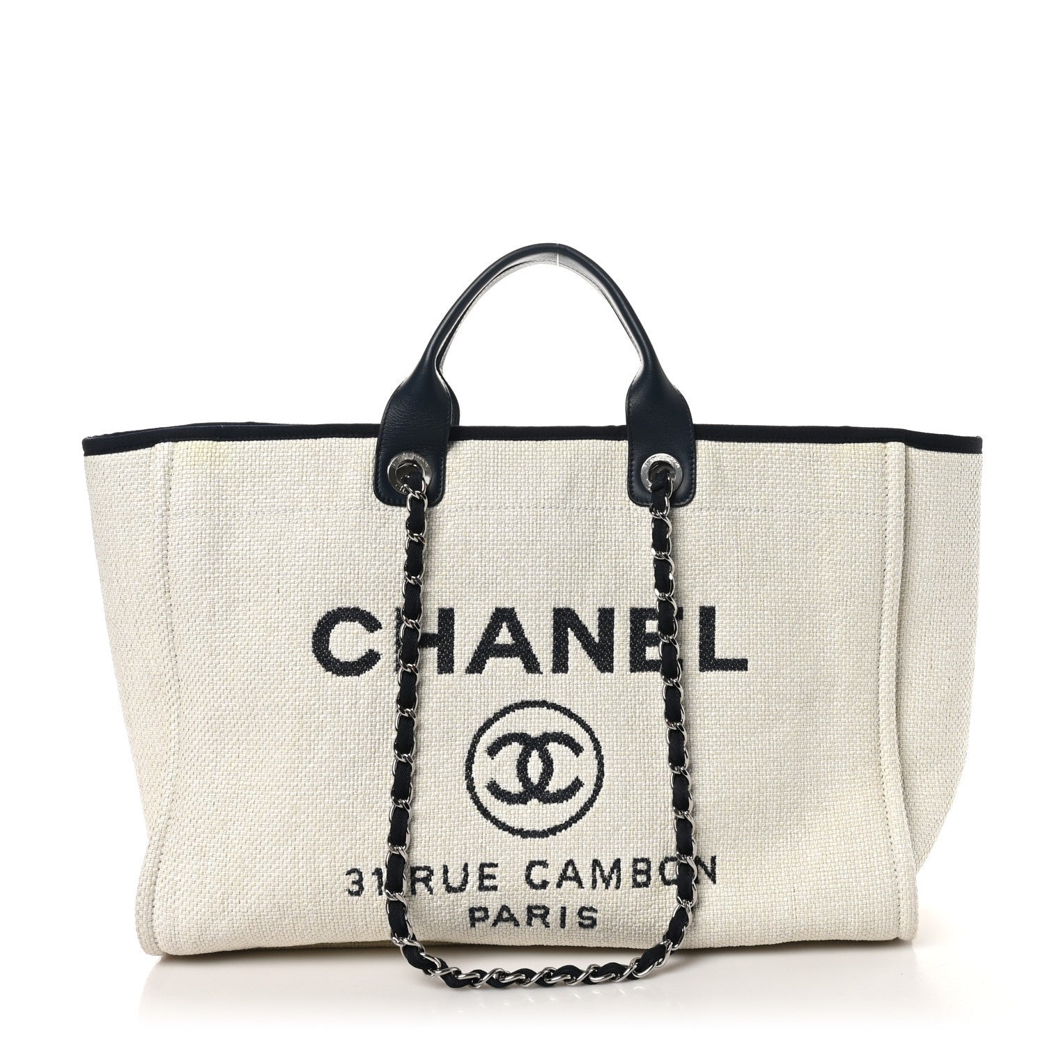 Chanel Woven Straw Raffia Extra Large Deauville Tote White Navy 1 of 7
