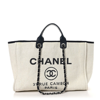 Chanel Woven Straw Raffia Extra Large Deauville Tote White Navy 1 of 7
