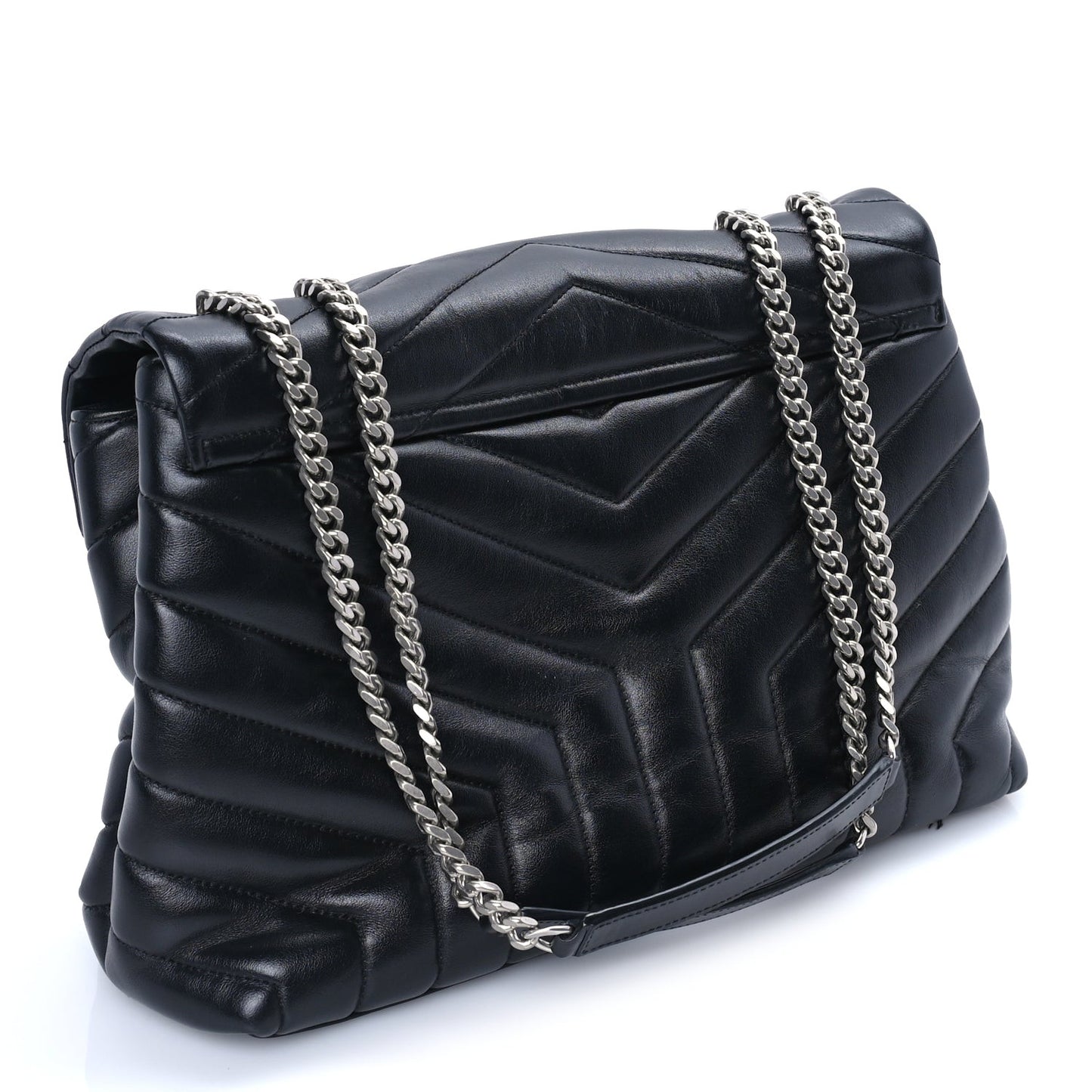 Calfskin Y Quilted Monogram Medium Loulou Chain Satchel Black