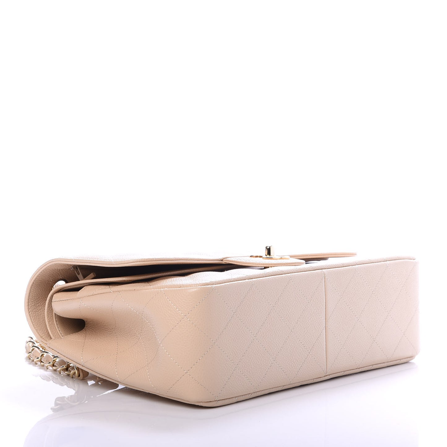 Caviar Quilted Jumbo Double Flap Beige Clair