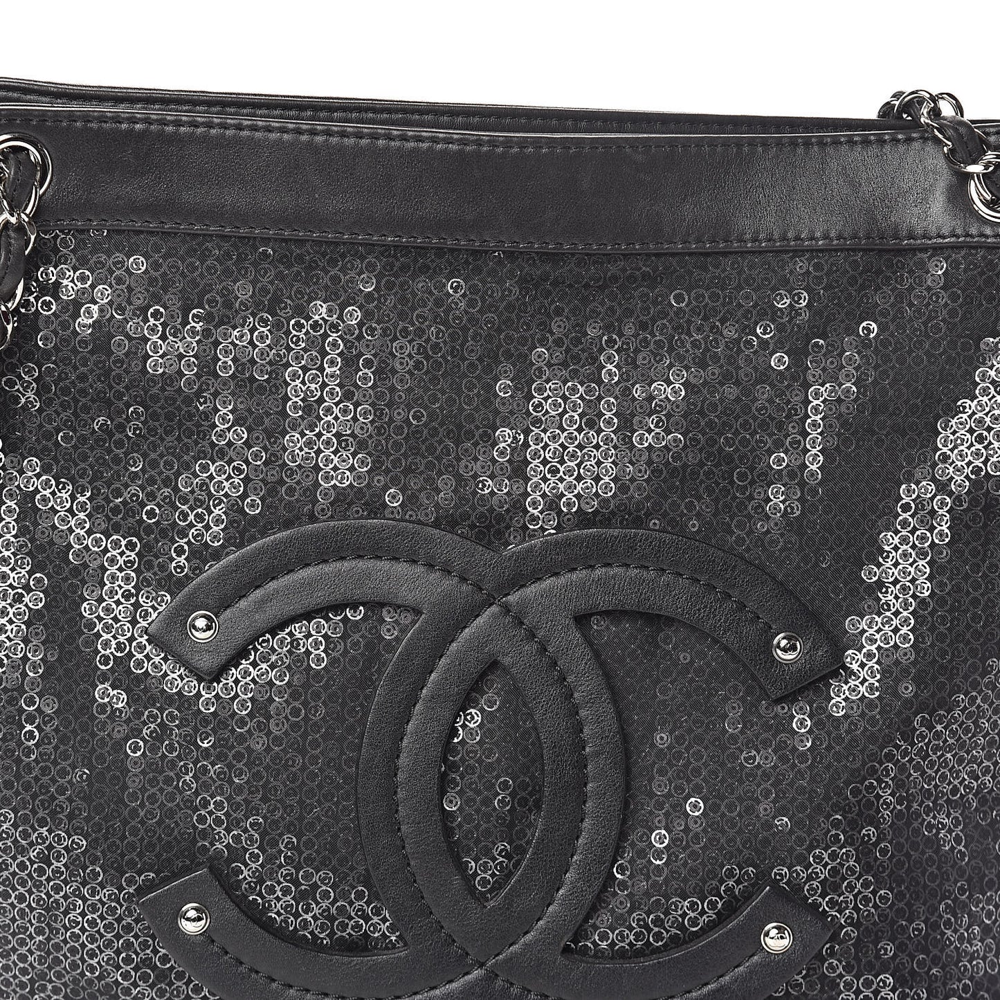 Calfskin Mesh Hidden Sequin CC Tote Black