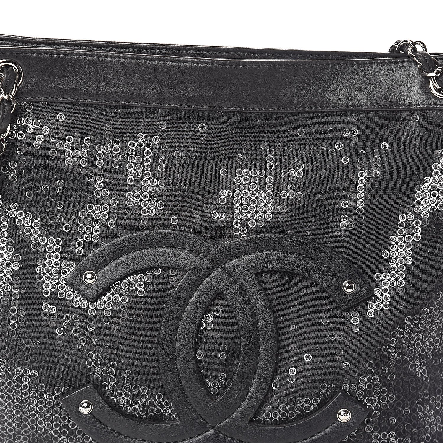Chanel Calfskin Mesh Hidden Sequin CC Tote Black 8 of 10