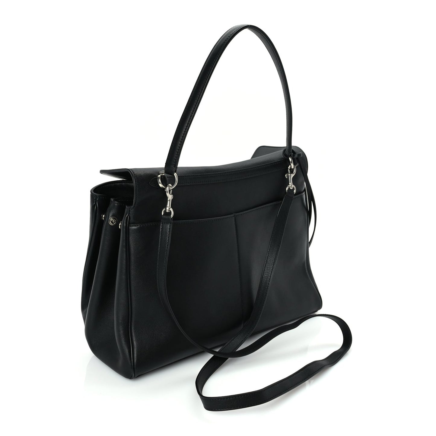 Natural Smooth Calfskin Medium Rodeo Top Handle Handbag Black