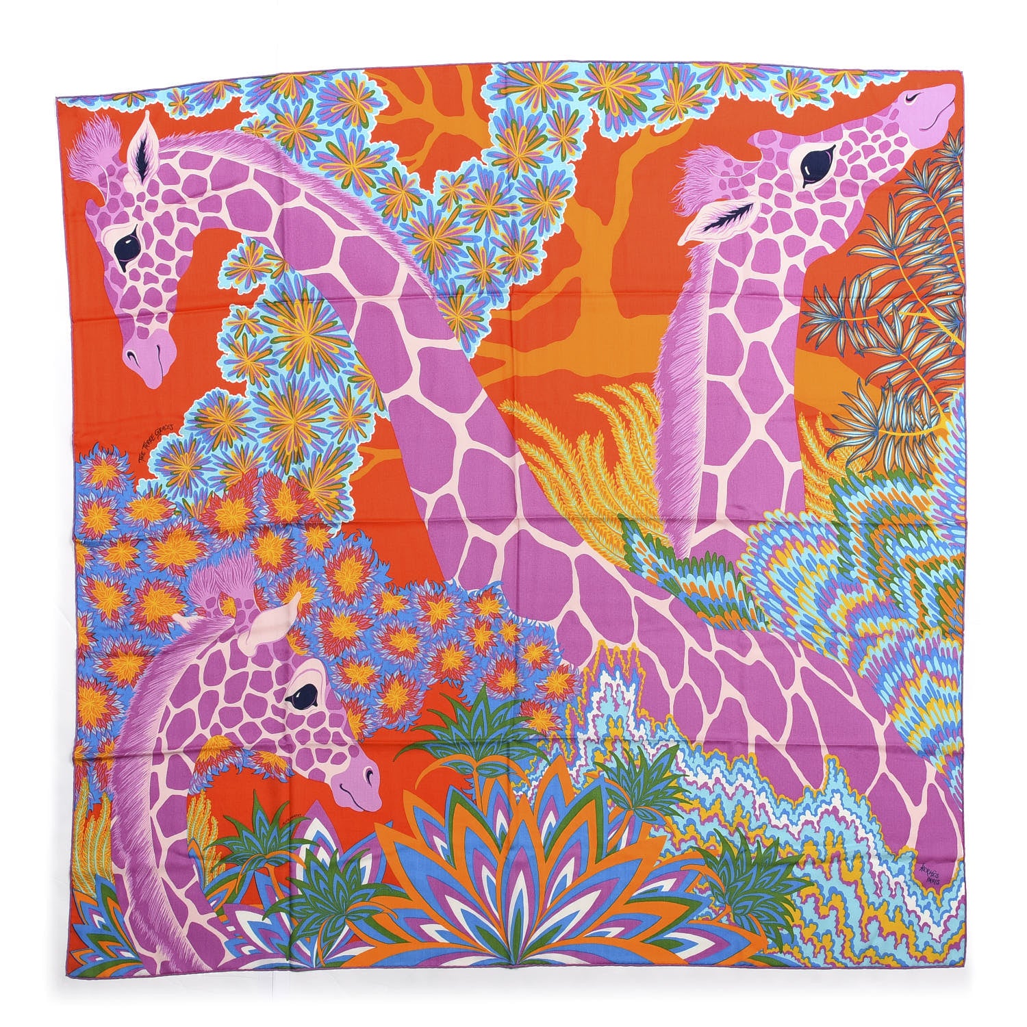 Hermes Cashmere Silk The Three Graces Shawl 140 Orange Turquoise Vert 1 of 4