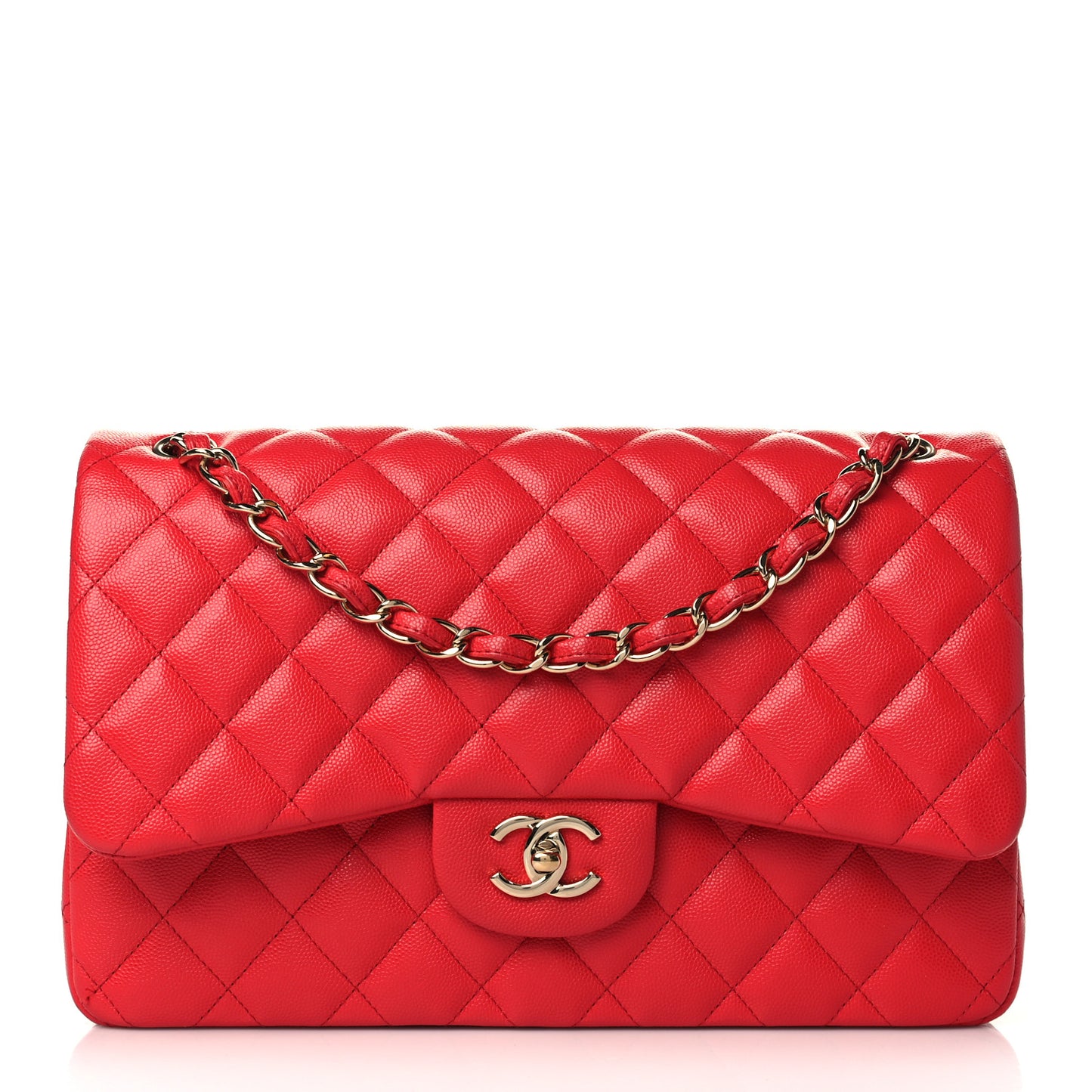 Caviar Quilted Jumbo Double Flap Red